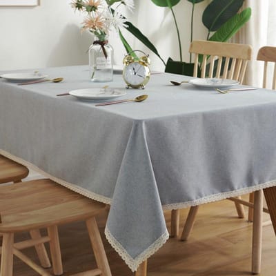 Nappe imperméable en coton lin de couleur unie style nouveau, nappe minimaliste avec dentelle et pompons, nappe pour table à manger, table basse, bureau, housse anti-poussière 60x60cm