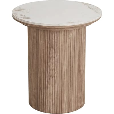 House Nordic Bijzettafel Athens - Rond Keramisch Wit/Bruin - Ø45x50cm