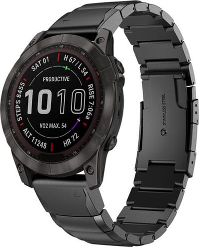 By Qubix - Geschikt voor Garmin bandje - 20mm Quickfit - Stainless steel schakelband - Zwart - Geschikt voor Garmin Fenix 7s/6s/5s / Instinct 2s / Epix Pro Gen 2 (42mm)