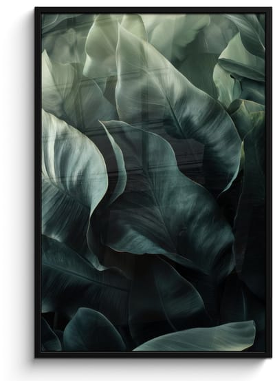 Poster in lijst - Fotolijst 80x120 cm - Posters - Groen - Bladeren - Glad - Nerven - Posterlijst zwart - Decoratie - Wanddecoratie woonkamer - Muurdecoratie slaapkamer