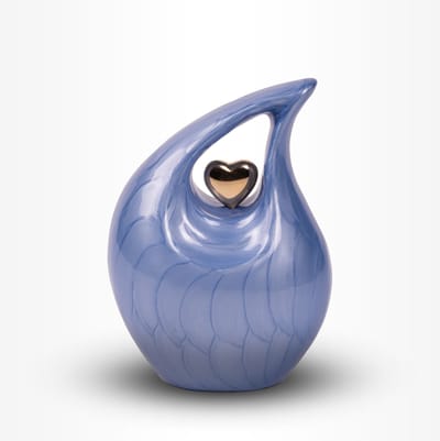 Teardrop Urn Middel 850 ml Blauw Goudkleurig - Urn voor Menselijke As - Crematie Urn voor As Volwassenen - Dieren Urn voor As Crematie - Urn Hond - Urn Kat