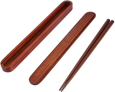 Draagbare Houten Eetstokjes met Uittrekbare Doos, Perfect voor Dineren en Tafelaccessoires in Diepe Houtkleur