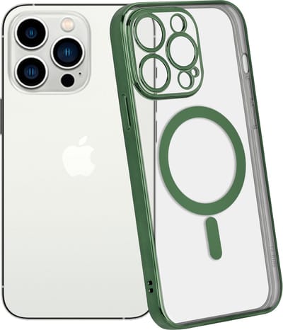 ShieldCase telefoonhoesje geschikt voor Apple iPhone 14 Pro hoesje transparant Magneet metal coating - donkergroen - Backcover case doorzichtig - Shockproof hoesje - Met oplaad ring