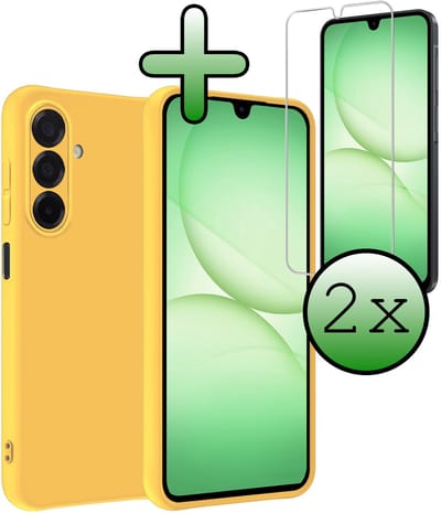 Hoesje Met 2x Screenprotector - Geschikt voor Samsung Galaxy A17 - Sterk & Shockproof - Back Cover - Siliconen Case - Telefoon Hoes - Geel