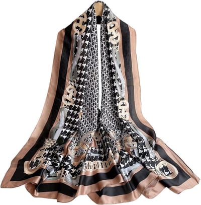 Dames Zijden Sjaal met Dierenprint, Lichtgewicht en Warm, Perfect voor Alle Seizoenen, Donkerbruin Houndstooth Design