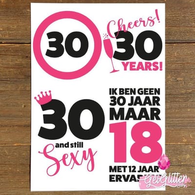 GetGlitterBaby® - Tijdelijke Tattoos / Tijdelijke Henna Festival Plak Tattoes / Nep Tatoeage voor Volwassenen / Fake Temporary Tattoo Sticker - Versiering 30 jaar Verjaardag - Vrouw