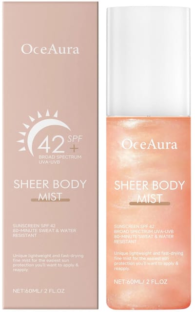 OCEAURA zonnebrand spray SPF 42 | zonnebrand gezicht en lichaam | sunscreen spray waterproof | UV bescherming UVA UVB | zonnebrand mist hydraterend | zonbescherming vakantie strand | zonnebrand olie glow body mist | zonnebrand gevoelige huid
