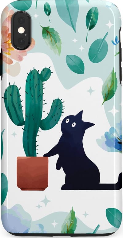 Casetastic hoesje geschikt voor Apple iPhone XS Max - Dubbellaagse bescherming - Cactuskat - Fashion Case - Lichtgrijs Turquoise Wit Mintgroen
