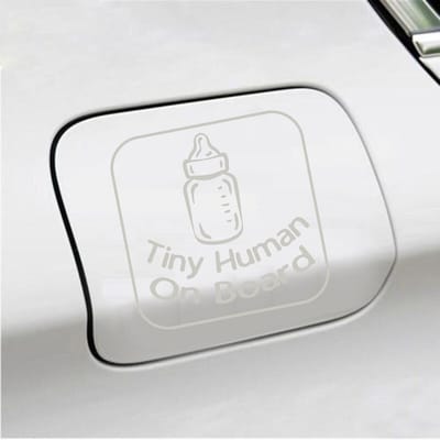 Bumpersticker - Tiny Human On Board - 14 X 14 - Zilver