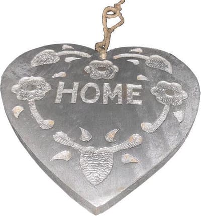 Hart hanger hout zilver 20x20 cm