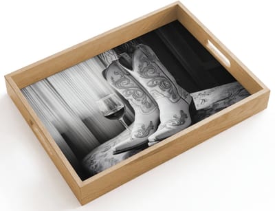 Dienblad hout 40x30 cm - Schootdienblad - Wijn - Cowboylaarzen - Raamlicht - Wit - Borrelplank rechthoek - Plateau dienbladen
