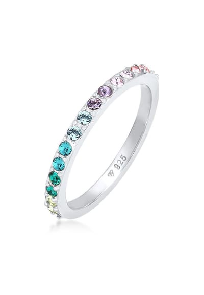 Elli - Ring - Dames Band Regenboog Meerkleurig Elegant Trend met Kristallen in 925 Sterling Zilver - Dames