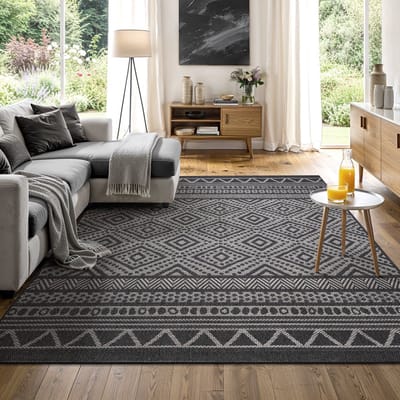 the carpet Calgary - robuust tapijt, plat geweven, modern design, ideaal voor woonkamers, eetkamers en buitenruimtes, binnen en buiten, Antraciet, 240 x 340