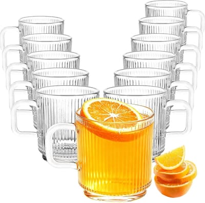 Set van 12 Handgemaakte Theeglazen met Handvat, 350 ml, Perfect voor Matcha, Cappuccino en Koffie