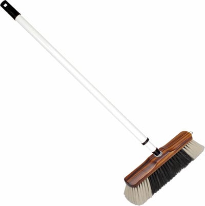 Houten binnenbezem 28 cm inclusief metalen telescoopsteel wit/bruin 80 - 130 cm - Zachte kamerbezems