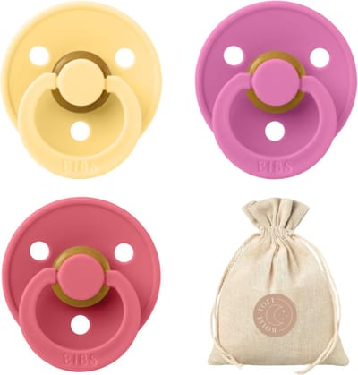 BIBS fopspenen T1 + speenzakje BolleToet - Pale Butter, Bubblegum, Coral - 0-6 maanden
