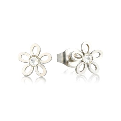 My Bendel - Zilverkleurige Bloemen Oorstekers met Kristal 8mm - Stralende Zilverkleurige Bloem Oorstekers met Kristalglans - met Luxe Cadeauverpakking | Sieraden Voor Dames