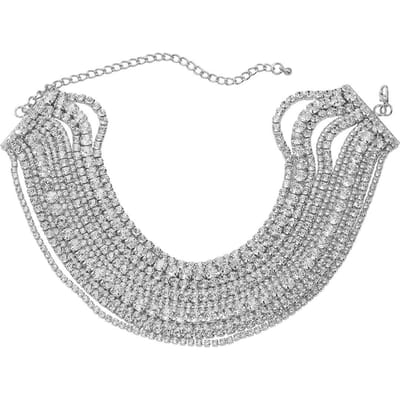 Colliers ras du cou de luxe multicouches en cristal pour femmes, colliers à chaînes en strass, bijoux de déclaration, cadeau pour fête de mariage white