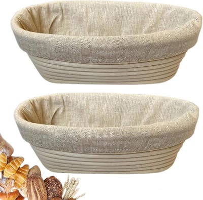 Brood Bakvorm - Rijsmand Set - Ambachtelijk Brood Bakken - Natuurlijke Rotan - 10 Inch Ovaal - Beige