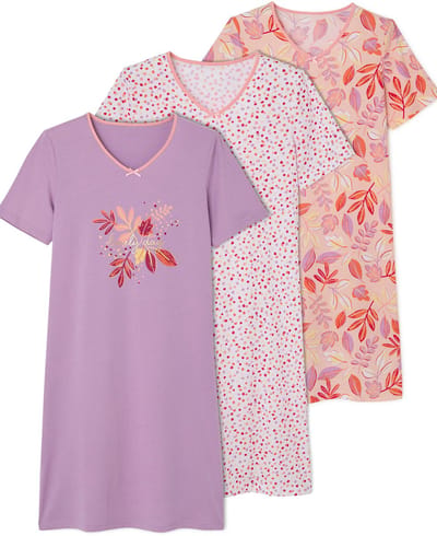 Damart - Set van 3 nachthemden - Dames - Violet - 38-40 (S)