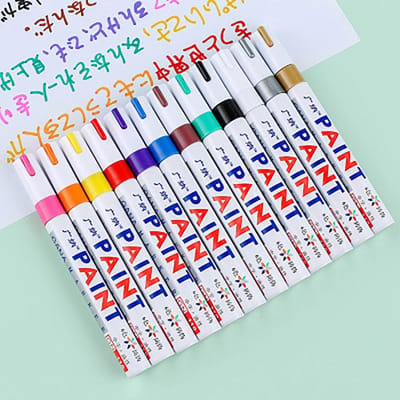 Lot de 12 stylos marqueurs imperméables pour pneus de voiture, peinture permanente colorée pour pneus en caoutchouc, graffiti, retouche 12 blue