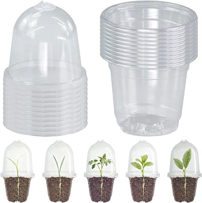 Set van 10 Transparante 7.5 cm Plantpotten met Vochtige Deksel en Afvoergaatjes voor Zaadjes, Stekken en Succulenten