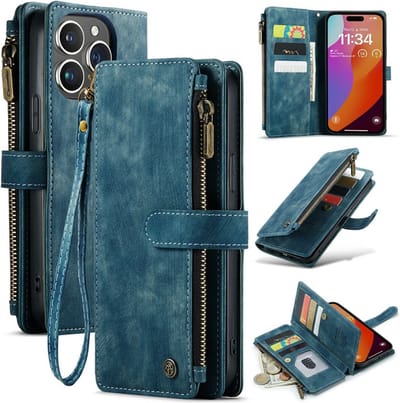 CaseMe Hoesje - Geschikt voor iPhone 16 Pro Max Hoesje - CaseMe C30 Book Case met Portemonnee - Blauw