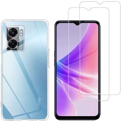 Hoesje Ultraslank geschikt voor Oppo a77 5G backcover siliconen Transparant en 2 stuks ScreenProtector Gehard Glas