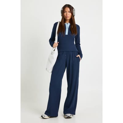 boohoo Dames Contrastbinding Henley button-down top & broek co-ord | Marineblauw | Maat: 36