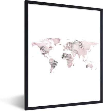 Poster in lijst - Fotolijst 60x80 cm - Posters - Wereldkaart - Verf - Wit - Posterlijst zwart - Decoratie - Wanddecoratie woonkamer - Muurdecoratie slaapkamer