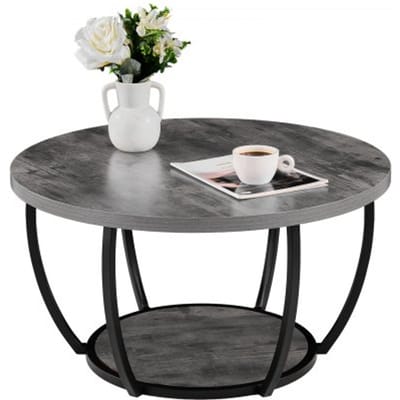 VEVOR Salontafel/Bijzettafel, Ronde Bijzettafel Met Twee Niveaus, Stevig Metalen Frame, Open Opbergruimte en Een Draagvermogen Van 34,9 Kg, Minimalistische Salontafel voor De Woonkamer, Grijs