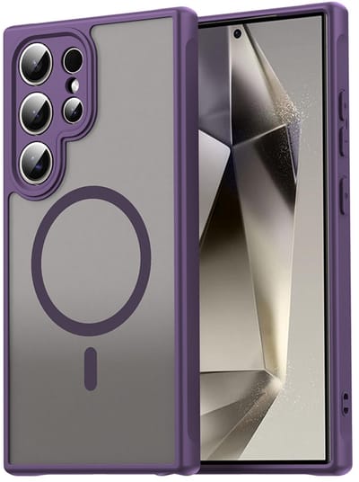 MobyDefend Hoesje - Geschikt voor Samsung Galaxy S25 Ultra - Case Geschikt voor MagSafe - Mat Transparant Met Gekleurde Rand - Paars