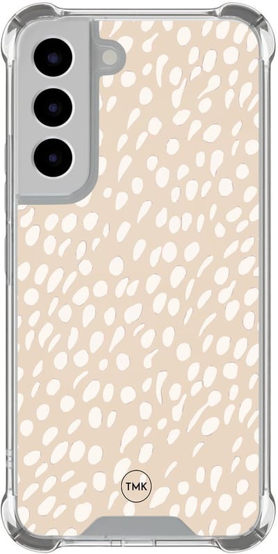 Shockproof hoesje geschikt voor Samsung Galaxy S22 - Sand dots - Schokbestendig - Verhoogde randen - TPU case - Extra Sterke Back Cover - Gestipt - Transparant, Beige