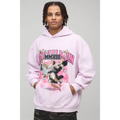Gewassen roze oversized hoodie met pufprint en grafische opdruk van Ofcl Men's | Washed Pink | Size XS