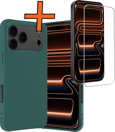 Hoes - Met Screenprotector - Geschikt voor Apple iPhone 17 Pro Max / 18 Pro Max - Sterk & Shockproof - Back Cover - Siliconen Case - Telefoon Hoes - Donkergroen