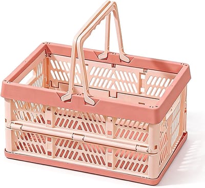 Vouwbare Opbergdoos met Handvat, 38.5 x 25 x 20 cm, Ideaal voor Kamperen, Thuisopslag en Boodschappen, Roze
