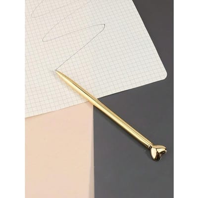 1 stylo à bille métallique doré en forme de cœur - Outils d'écriture élégants et fluides pour l'école, les mariages et les cadeaux, design mignon en forme de cœur, pointe fine Gold white