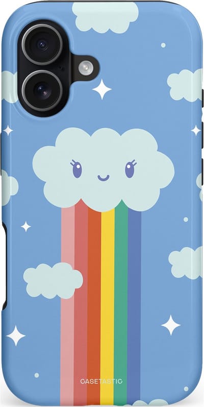Casetastic hoesje geschikt voor Apple iPhone 17 - MagSafe - Dubbellaagse bescherming - Regenboogwolkje - Fashion Case - Lichtblauw Lichtgrijs