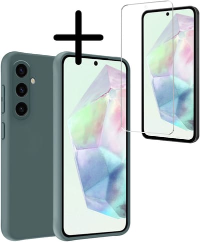 Hoesje Met Screenprotector - Geschikt voor Samsung Galaxy A36 - Sterk & Shockproof - Back Cover - Siliconen Case - Telefoon Hoes - Donkergroen