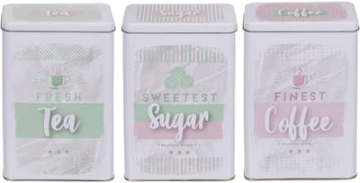 Dailygoods- Metalen Doos Set - 3-delige Blikjes - Nostalgisch Design - Opbergdozen voor Koffie/Thee/Suiker - Afmetingen 19 x 11 cm - Ideaal Cadeau