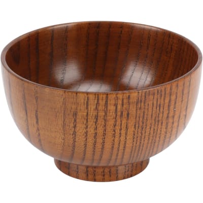 Handgemaakte houten kom in Japanse stijl, serveerservies voor noedels, rijst, soep, dip, salade L brown
