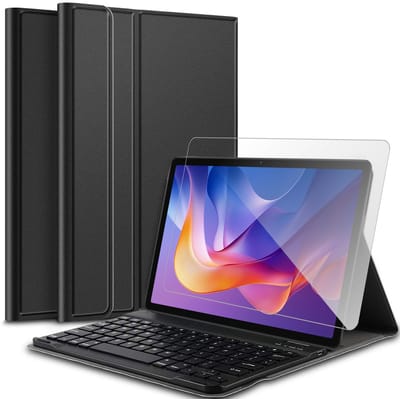Hoes met toetsenbord geschikt voor Xiaomi Redmi Pad 2 11 inch 2025 / Redmi Pad SE 11 inch 2023 - Screen Protector GlassGuard - Keyboard Book Case Cover Hoesje Zwart & Screenprotector