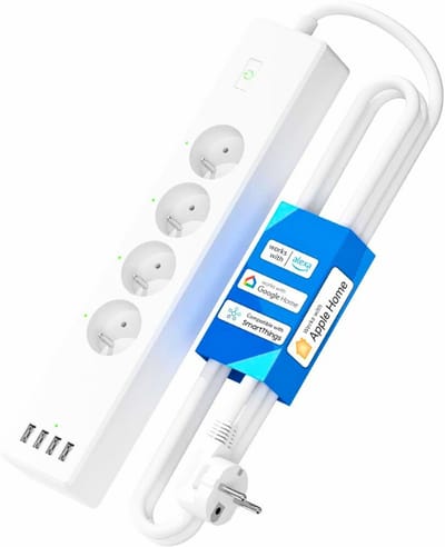 Thuys – Slimme WiFi Stekkerdoos (Type E) – 4 Stopcontacten & 4 USB-Poorten – Wit