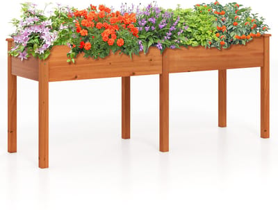COSTWAY Verhoogd tuinbed, van hout, verhoogd tuinbed, plantenbak met scheidingswand en drainagegaten, groentebed, plantenbed, rechthoekig, kruidenbed voor balkon, tuin, terras, 184 x 58 x 77 cm (bruin