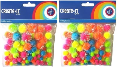 Knutsel pompoms neon gekleurd met glitters - 150x - 0,8 tot 2,3 cm - Hobby decoratie materiaal