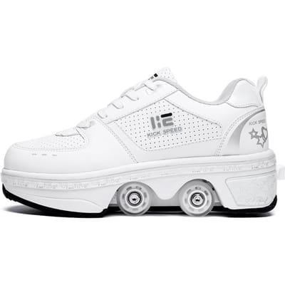 Chaussures de roller à quatre roues Double usage Patins à roulettes Chaussures déformables Patins à roulettes à double rangée Lumière d'ambiance respirante à sept couleurs Quatre roues 39