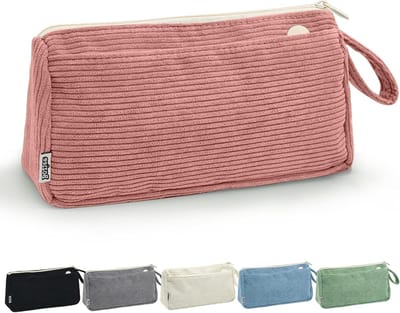 Kleine Corduroy Make-up Tas voor Vrouwen en Meisjes - Reisorganizer voor Cosmetica in Roze, Modern en Stijlvol