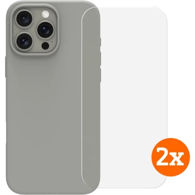 BlueBuilt Back Cover iPhone 16 Pro Max Grijs + Screenprotector Glas Duo Pack