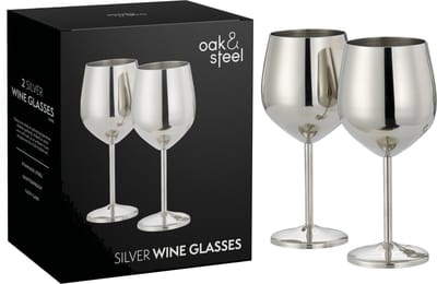 Zilveren Roestvrijstalen Wijnglazen - 2 Stuks met Geschenkdoos - Duurzame Glazen voor Speciale Gelegenheden