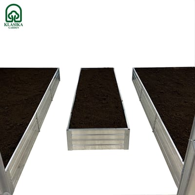 Set verhoogde plantbakken voor een kas van 3x10 m, verzinkt metaal, Klasika Greenhouses